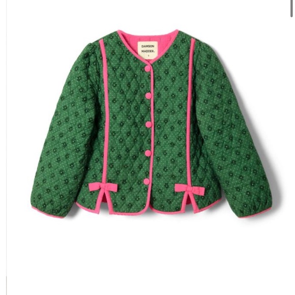 Damson Madder Jackets & Blazers - Damson Madder Diana green and pink quilted bow jacket